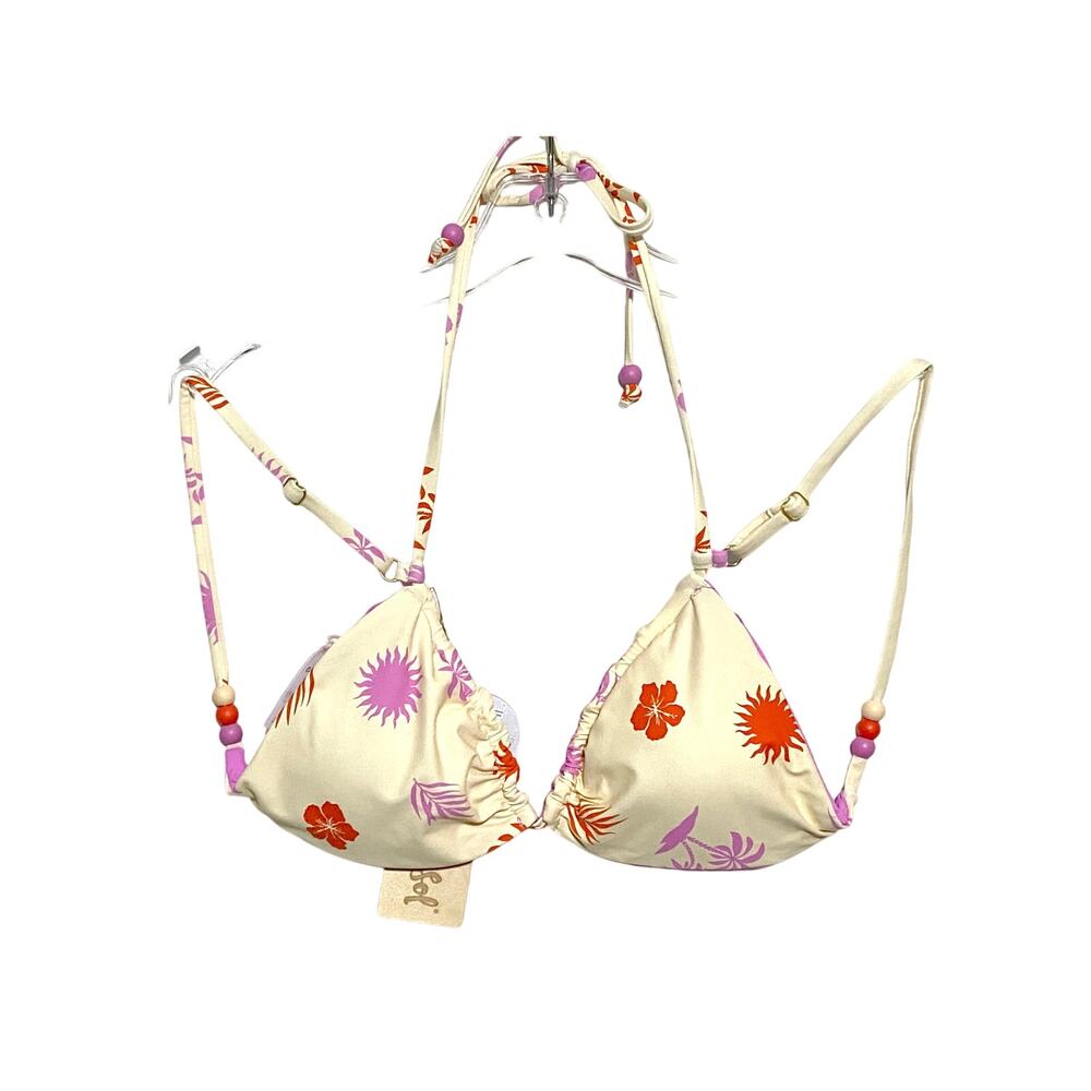 Cabana Del Sol Bikini Top M Beaded Hawaiian Tropical Floral Summer Vacation NWT